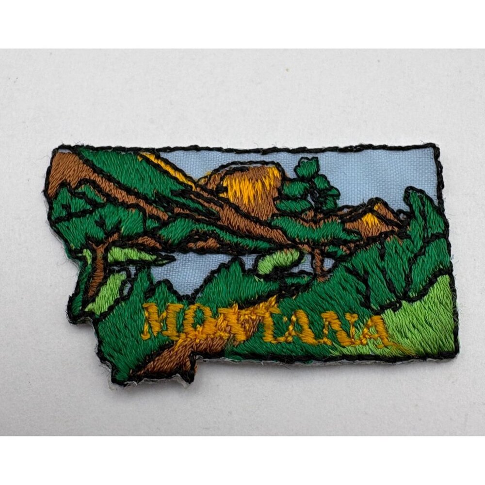Montana State Outline Embroidered Patch 2 Inch Scenic Landscape Mountains